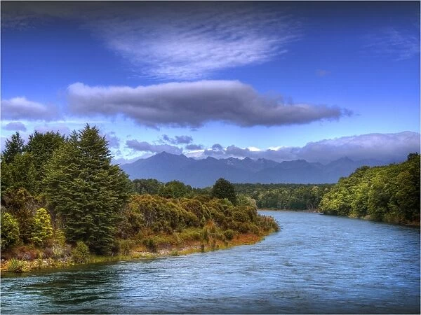 Rainforest and beautiful countryside around the Waiau river, South Island, New Zealand