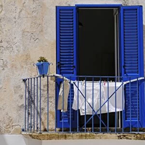 Laundry drying on a balcony, Otranto, Province of Lecce, Apulia, Italy
